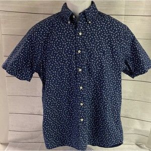 Ralph Lauren Navy Flower Print Short Sleeved Button Down Shirt Size Large EUC!!!
